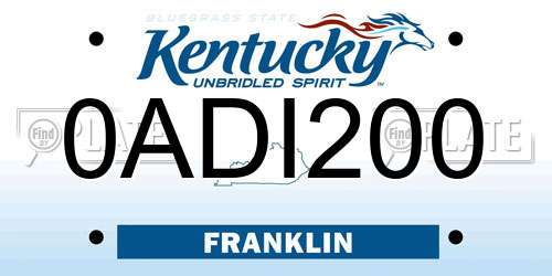 0ADI200 Kentucky License Plate