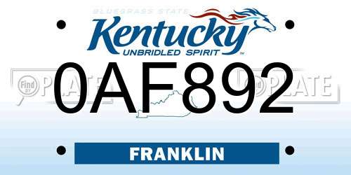 0AF892 Kentucky License Plate