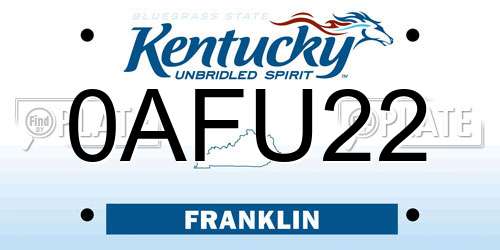 0AFU22 Kentucky License Plate