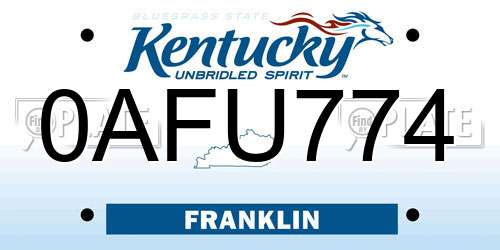 0AFU774 Kentucky License Plate