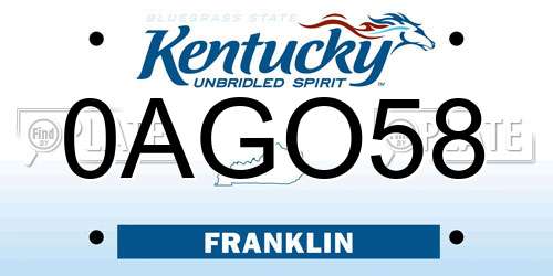 0AGO58 Kentucky License Plate