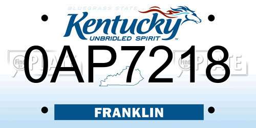 0AP7218 Kentucky License Plate