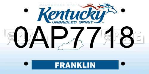 0AP7718 Kentucky License Plate