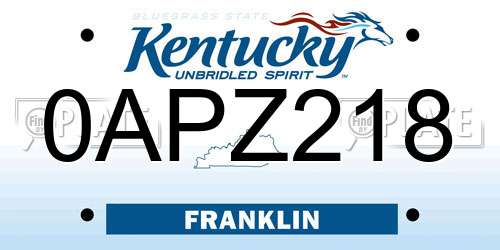 0APZ218 Kentucky License Plate