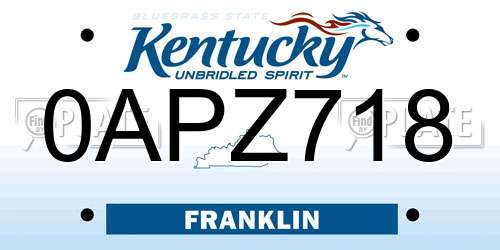 0APZ718 Kentucky License Plate