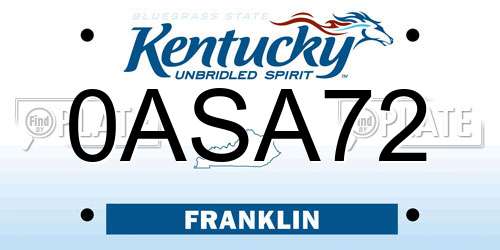 0ASA72 Kentucky License Plate