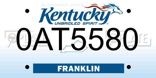0AT5580 Kentucky License Plate