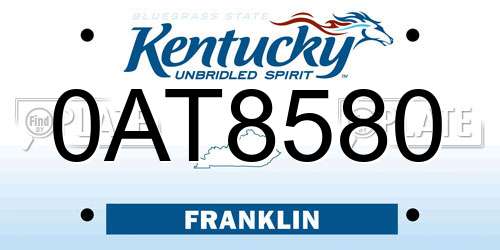 0AT8580 Kentucky License Plate