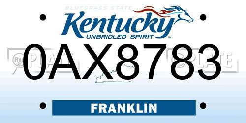 0AX8783 Kentucky License Plate