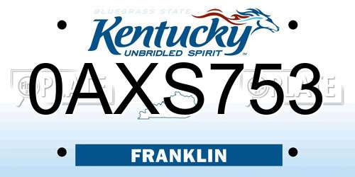 0AXS753 Kentucky License Plate