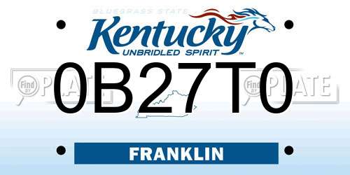 0B27T0 Kentucky License Plate