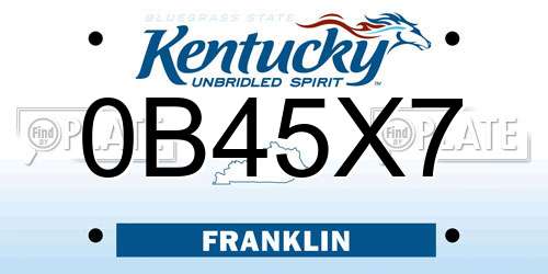 0B45X7 Kentucky License Plate