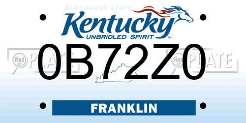 0B72Z0 Kentucky License Plate