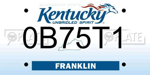 0B75T1 Kentucky License Plate
