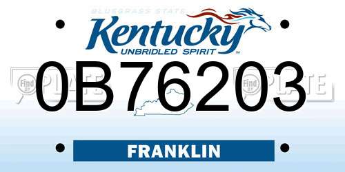 0B76203 Kentucky License Plate