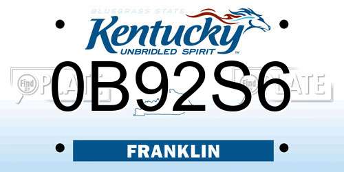 0B92S6 Kentucky License Plate