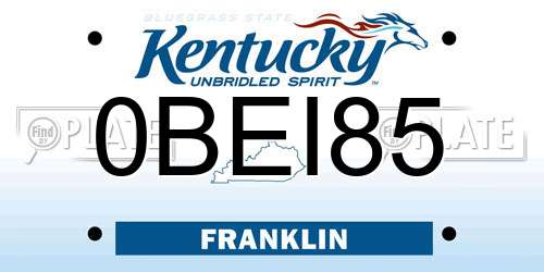 0BEI85 Kentucky License Plate