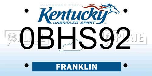 0BHS92 Kentucky License Plate