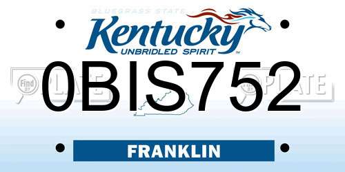 0BIS752 Kentucky License Plate