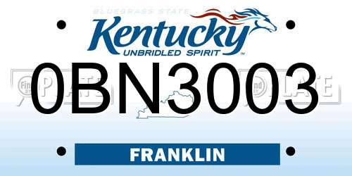 0BN3003 Kentucky License Plate