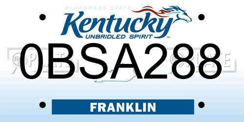 0BSA288 Kentucky License Plate