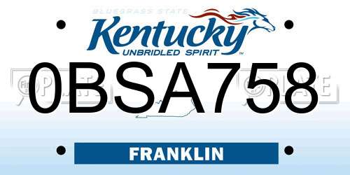 0BSA758 Kentucky License Plate