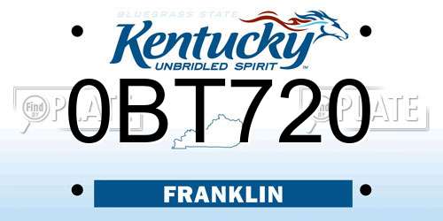 0BT720 Kentucky License Plate