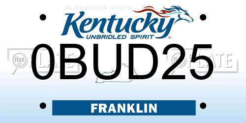 0BUD25 Kentucky License Plate