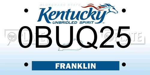 0BUQ25 Kentucky License Plate