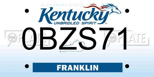 0BZS71 Kentucky License Plate