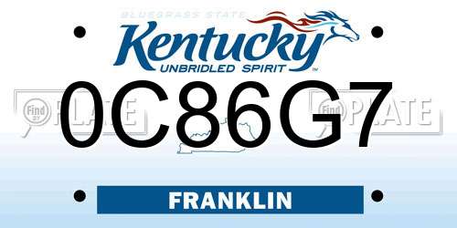 0C86G7 Kentucky License Plate