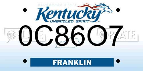 0C86O7 Kentucky License Plate