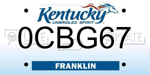 0CBG67 Kentucky License Plate