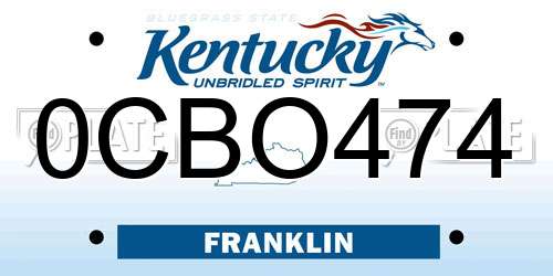 0CBO474 Kentucky License Plate