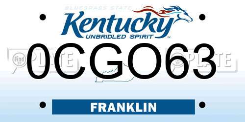 0CGO63 Kentucky License Plate