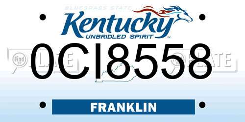 0CI8558 Kentucky License Plate