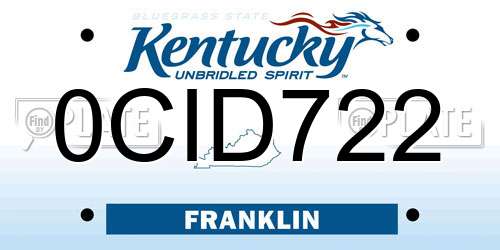 0CID722 Kentucky License Plate