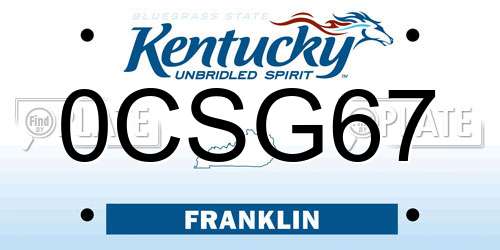 0CSG67 Kentucky License Plate