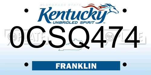 0CSQ474 Kentucky License Plate