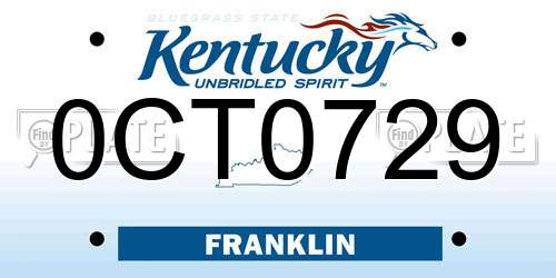 0CT0729 Kentucky License Plate
