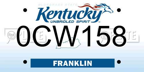 0CW158 Kentucky License Plate