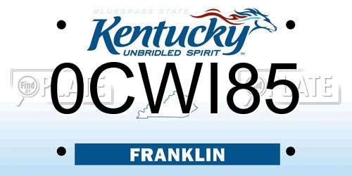 0CWI85 Kentucky License Plate