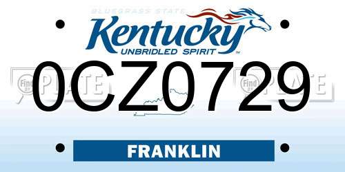 0CZ0729 Kentucky License Plate