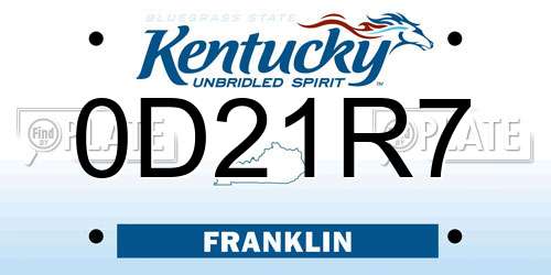 0D21R7 Kentucky License Plate