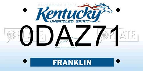 0DAZ71 Kentucky License Plate