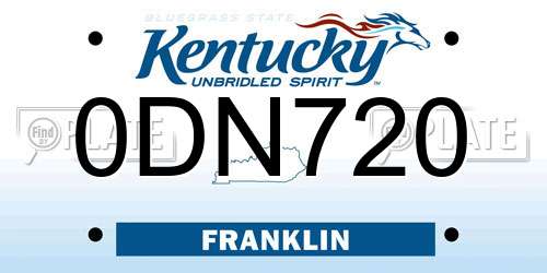 0DN720 Kentucky License Plate