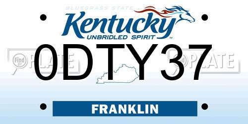 0DTY37 Kentucky License Plate