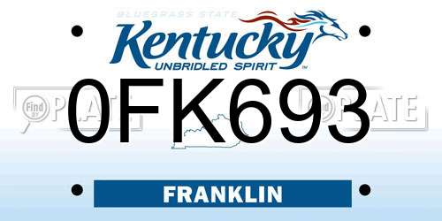 0FK693 Kentucky License Plate
