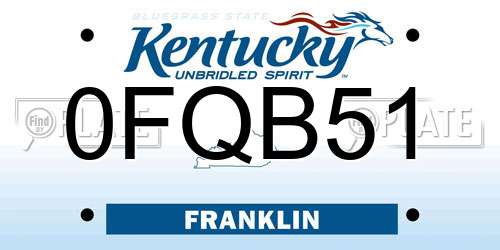 0FQB51 Kentucky License Plate