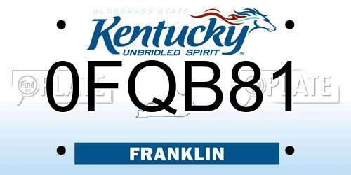 0FQB81 Kentucky License Plate